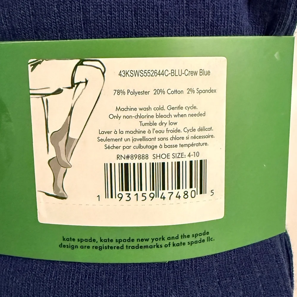 ♠️ Kate Spade 6 pack Crew Blue socks.  NWT. OS